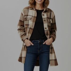 Plaid Brown and Beige Oversized/Relaxed Women's Shacket/Jacket - XS